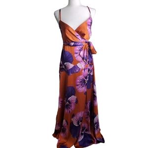 Anthropologie Orange and Purple Floral Maxi Dress